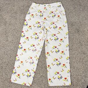 Obey High Rise Jeans - White with Multicolor Floral Print